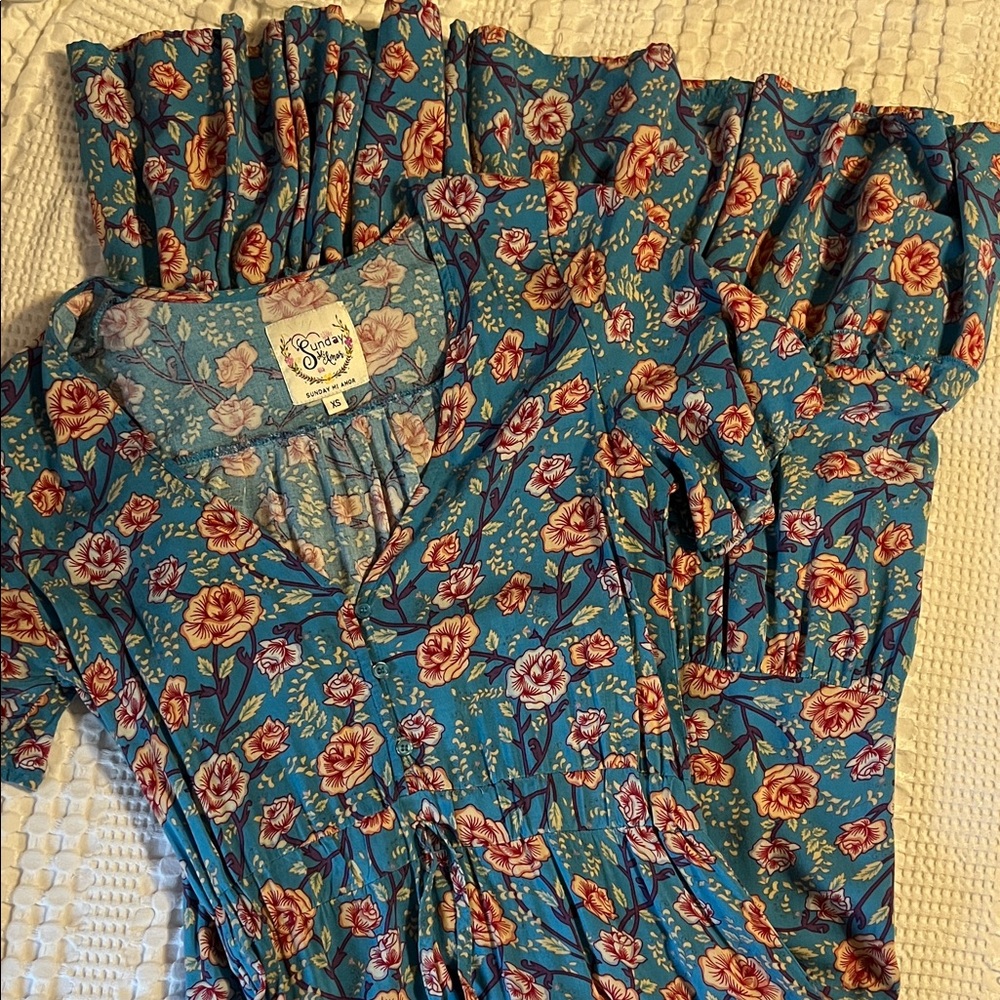Floral Blue Dress with Pink and Orange Flowers